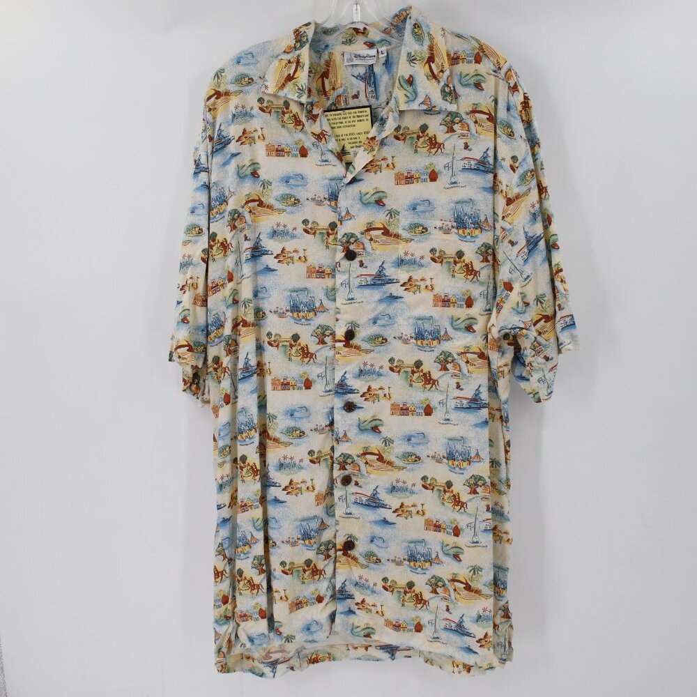 NWT Disney Shirt Mens Large Tomorrowland Frontierland Hawaiian Button Up MAP‎